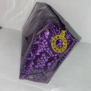 Estee Lauder Purple Black Snakeskin Print Makeup Bag Gold Zipper